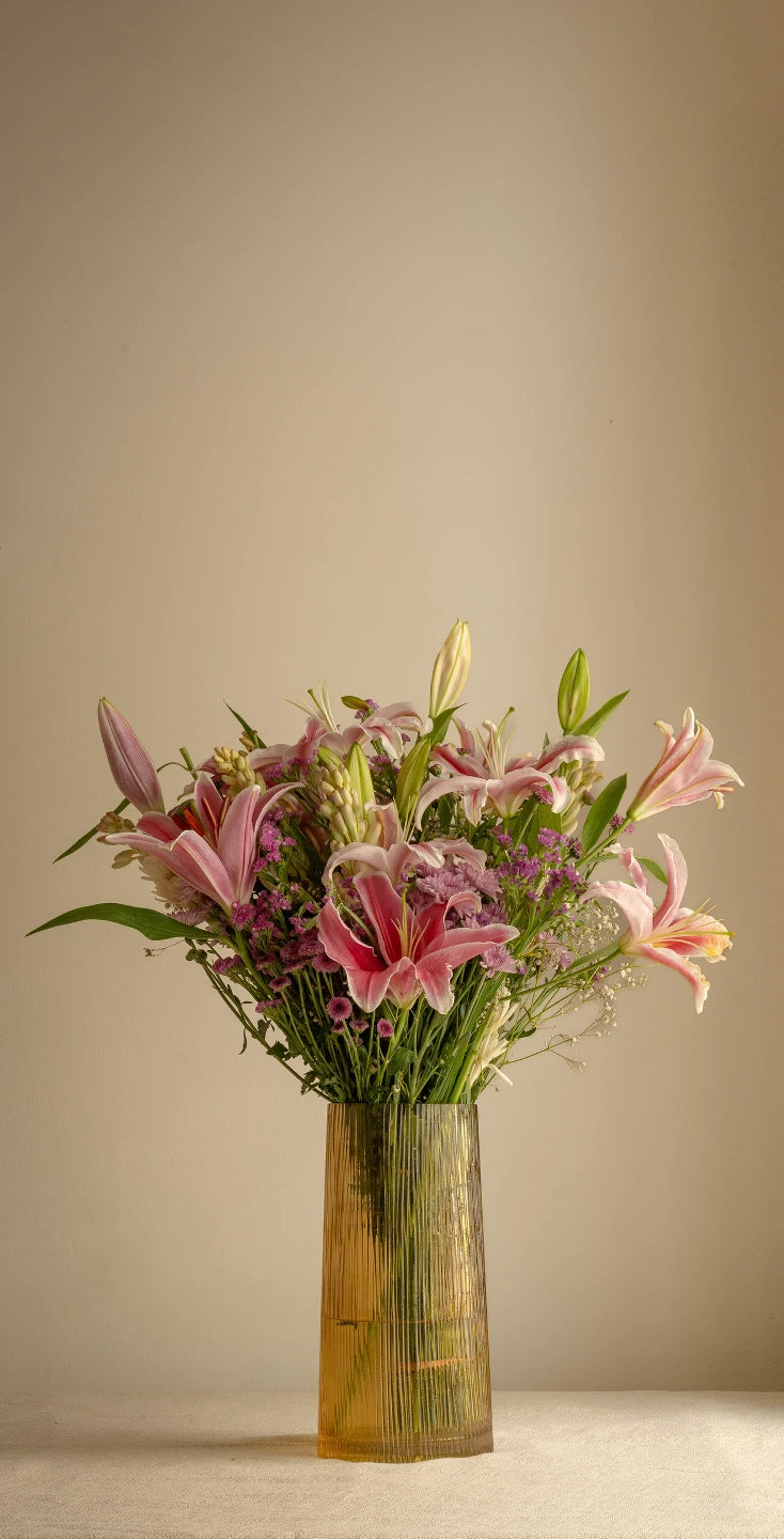 Pink and white flower vase by Monica's Flowerdeli